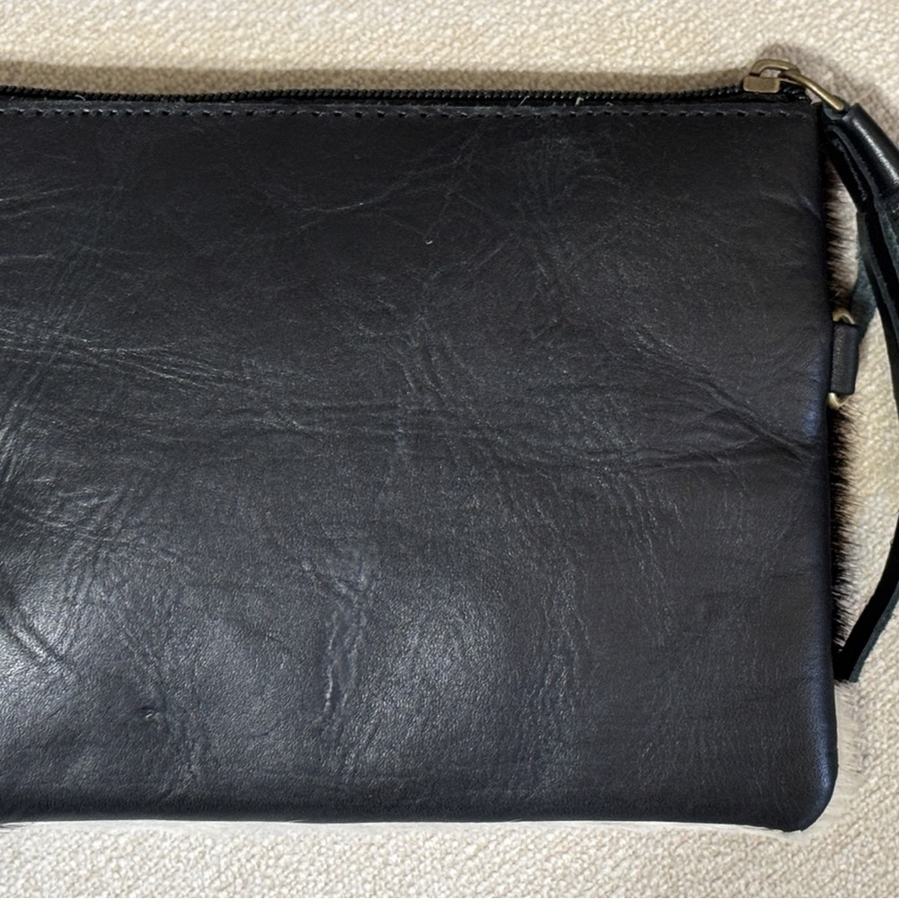 Cowhide Leather Wristlet Clutch | Black & White | Tassel Zip - Picture 4 of 6